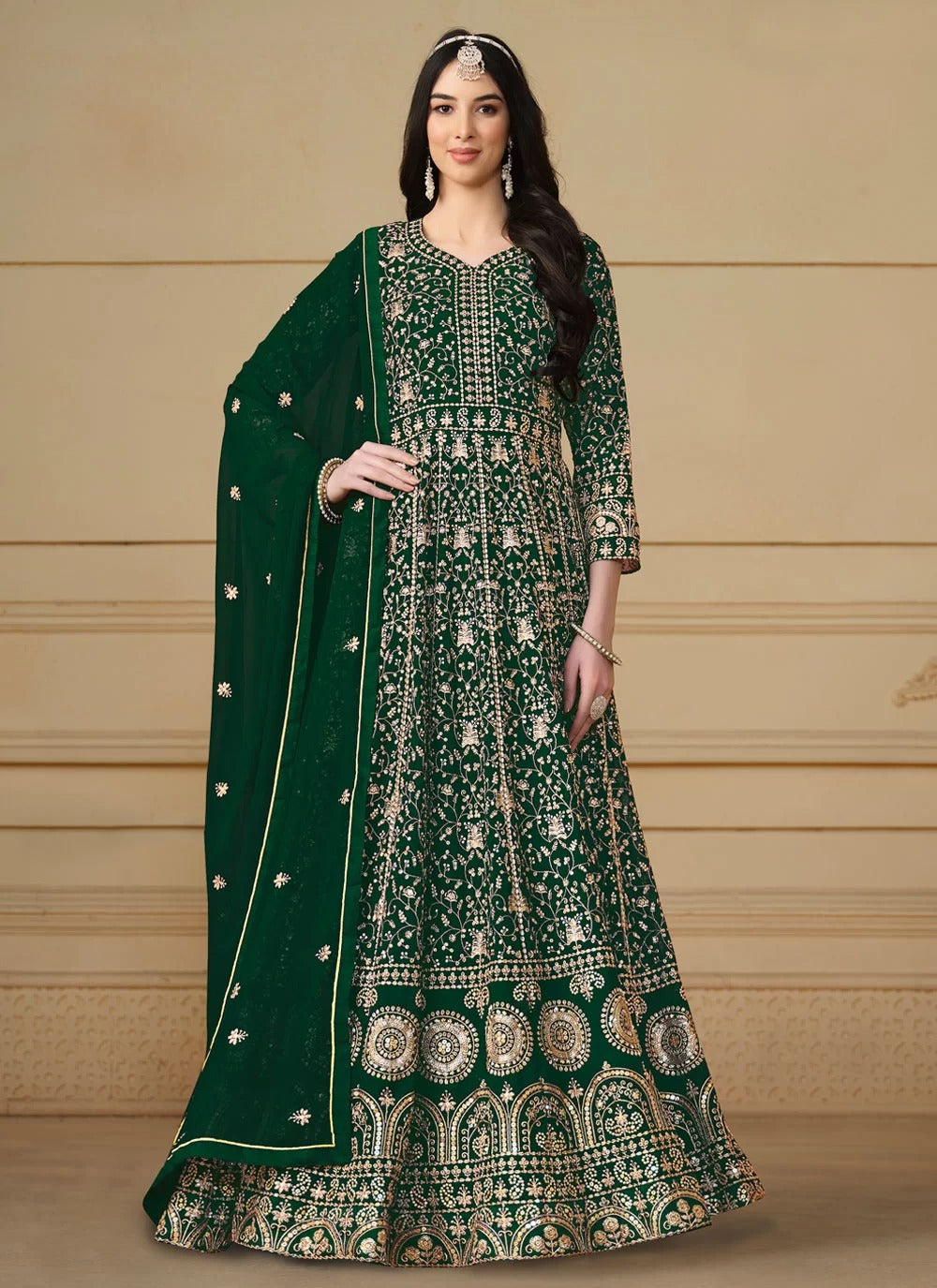 Green Eid Special Anarkali Suit – Faux Georgette Set