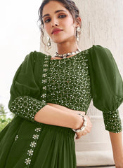 Green Faux Georgette Embroidered Readymade Lehenga