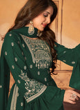 Green Faux Georgette Embroidered Suit With Palazzo pants
