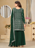 Green Faux Georgette Ethnic Sharara Style Suit For Women