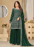 Green Faux Georgette Ethnic Sharara Style Suit For Women