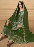 Green Faux Georgette Foil embroidered Palazzo Suit