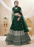 Green Georgette Indian Lehenga With Sequins and Zari embroidery