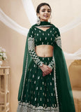 Green Georgette Indian Lehenga With Sequins and Zari embroidery