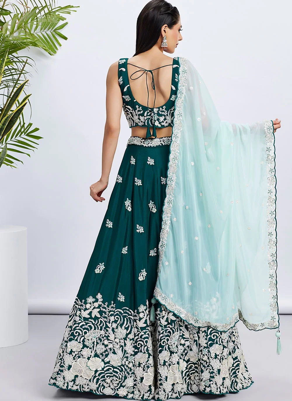 Green Indian Lehenga | Elegant Poly Georgette Bridal Wear