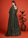Green Georgette Sequins Embroidered Party Wear Gown