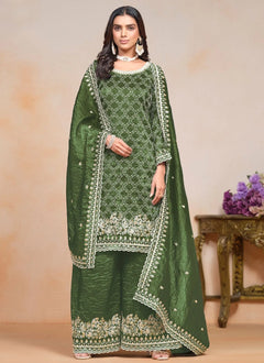Green Palazzo Suit Set | Gold Crush Salwar Suit for Women