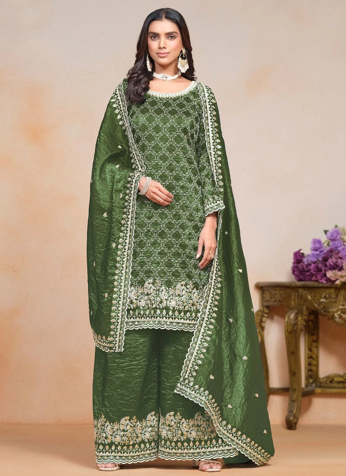 Green Palazzo Suit Set | Gold Crush Salwar Suit for Women