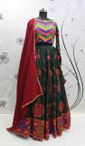 Green Mirror and Embroidered Navratri Chaniya Choli