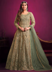 Green Net Sequins Embroidered Anarkali Suit For Women