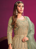 Green Net Sequins Embroidered Anarkali Suit For Women