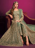 Green Net Sequins Embroidered Anarkali Suit For Women