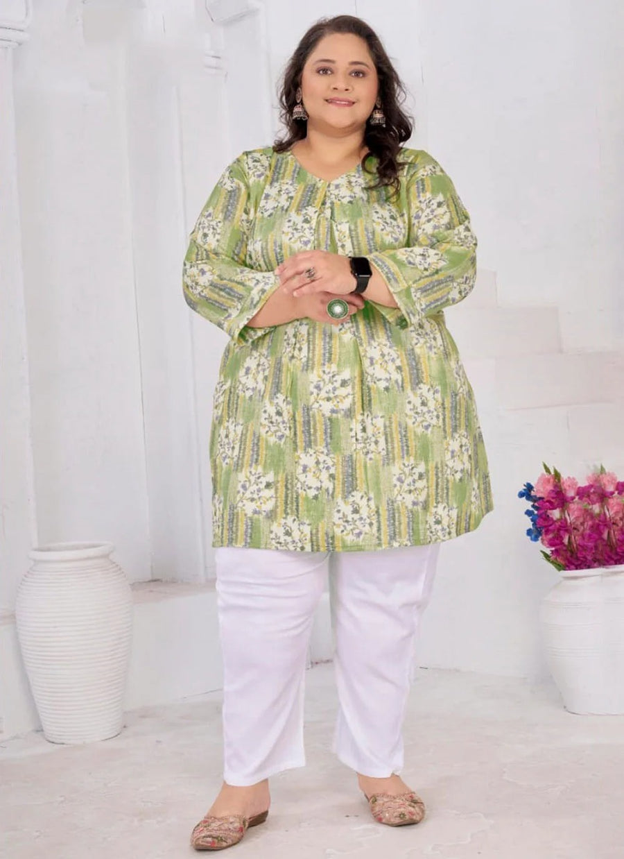 Green plus size printed kurti for women