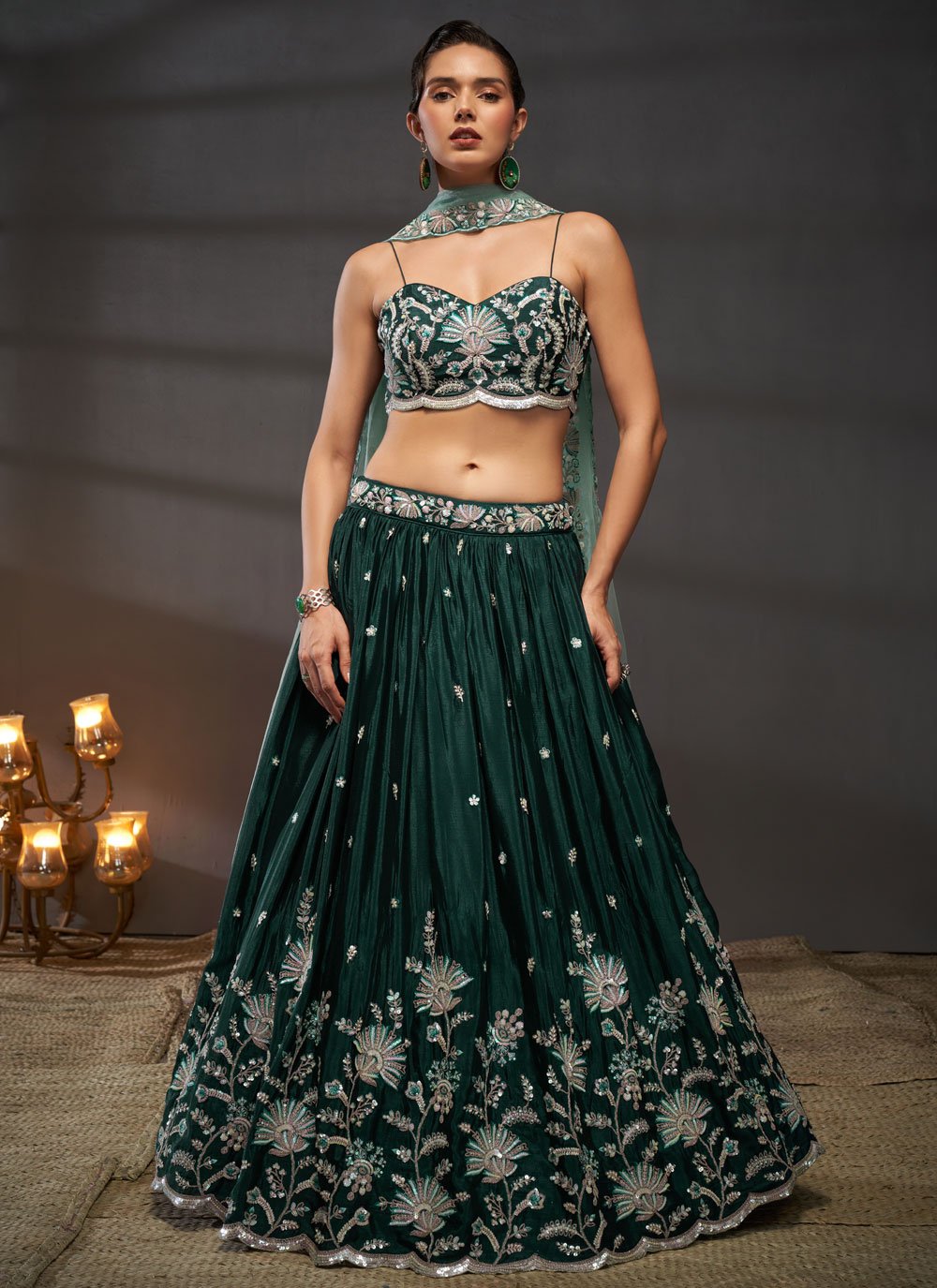 Green Poly Chiffon Lehenga for Reception Party