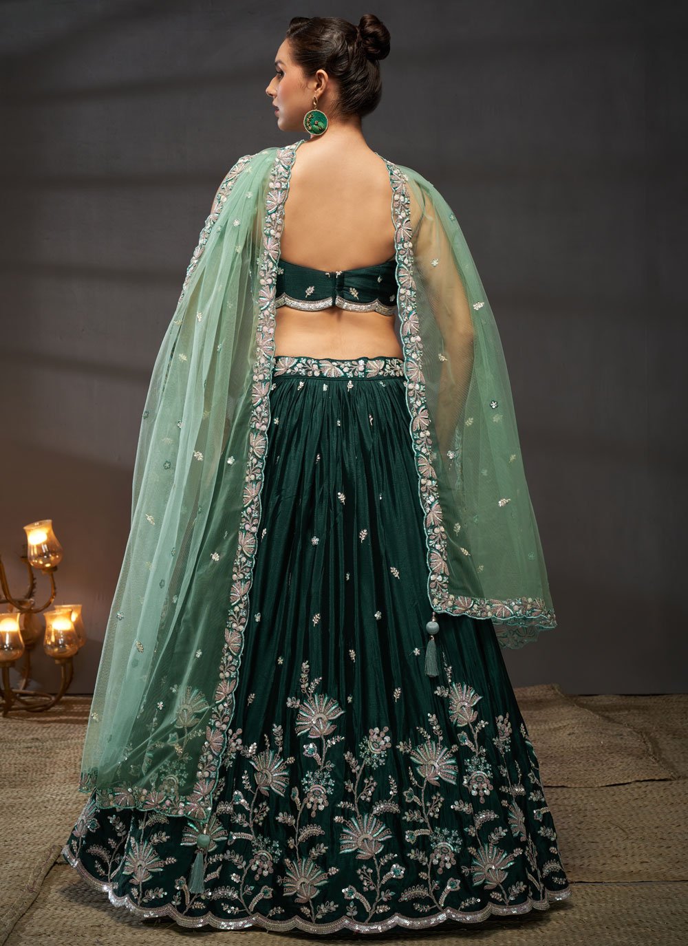 Green Poly Chiffon Lehenga for Reception Party