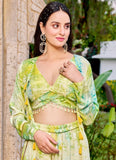 Green Printed Silk Palazzo Style Readymade Suit