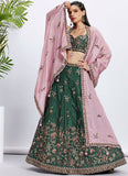 Green Pure Chiffon Designer Wedding Lehenga with Sequins Embroidery