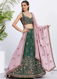 Green Pure Chiffon Designer Wedding Lehenga with Sequins Embroidery