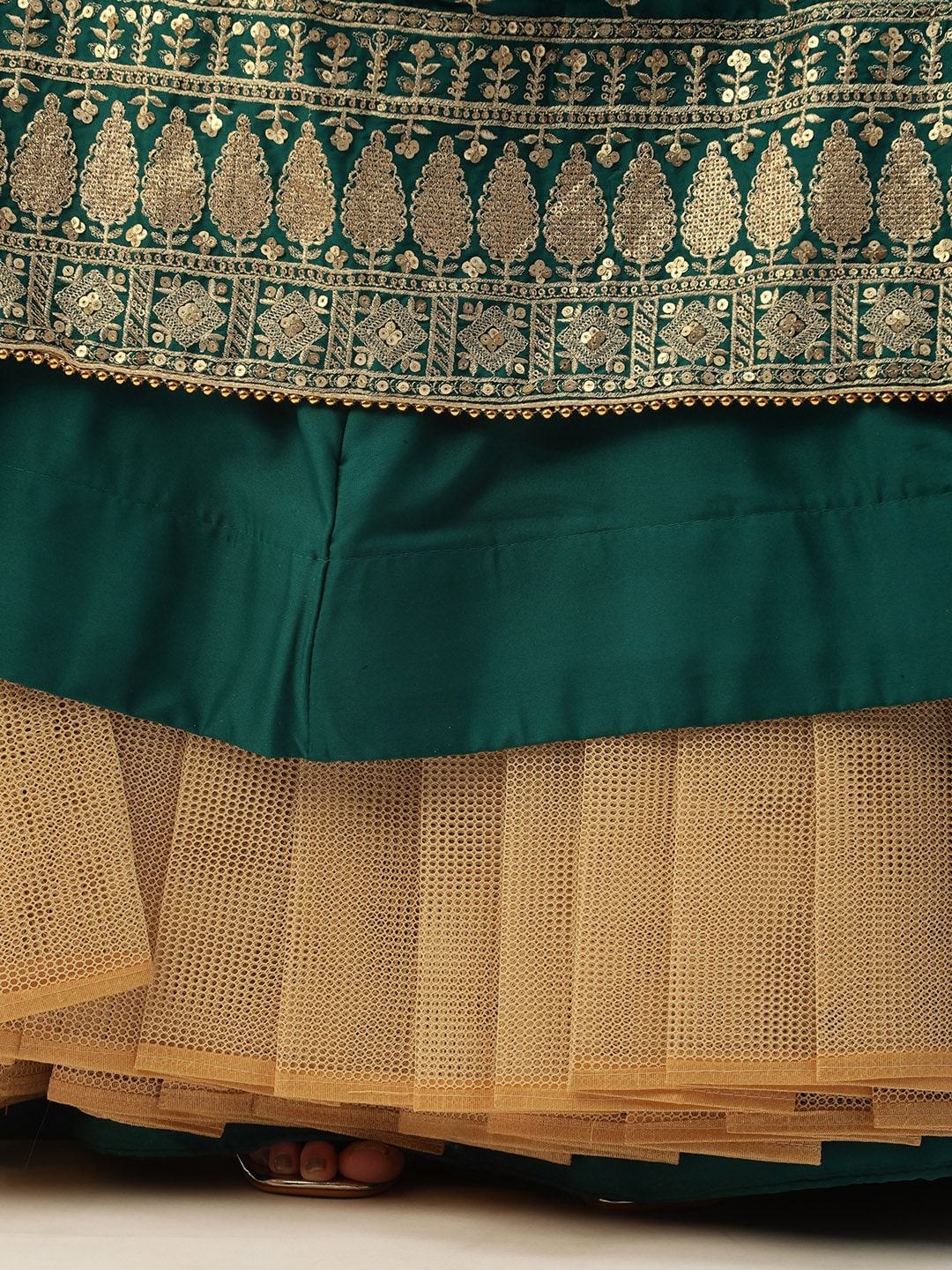 Green Pure Georgette Sequins Embroidered Semi Stitched Lehenga