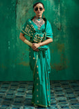 Alluring green saree for women in pure satin with coordinated blouse