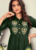 Green Rayon Kurti with Intricate Embroidery and Feeding Functionality
