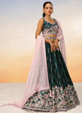 Green Satin Sequins and Thread Work Designer Wedding Lehenga