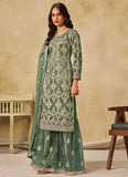 Green Sequins Embroidered Net Sharara Suit with Satin Inner – Stylish Festive & Party Wear Outfit