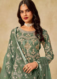 Green Sequins Embroidered Net Sharara Suit with Satin Inner – Stylish Festive & Party Wear Outfit