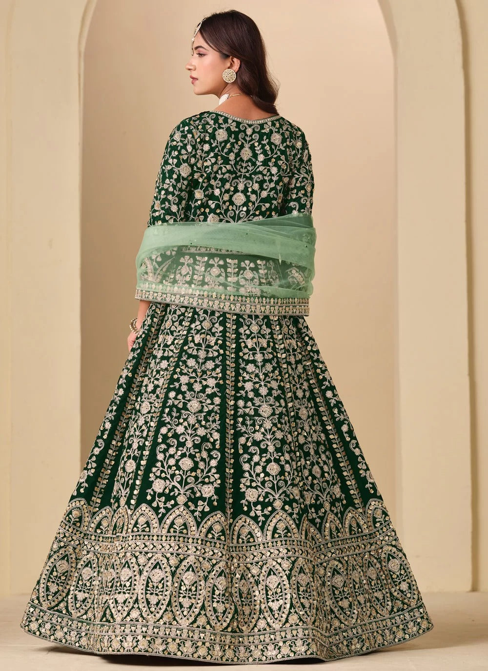 Green Velvet Abaya Style Anarkali Suit