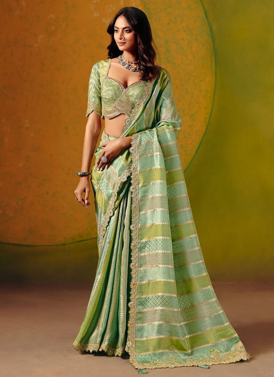 Green Luxury Jacquard Saree for Reception & Engagement