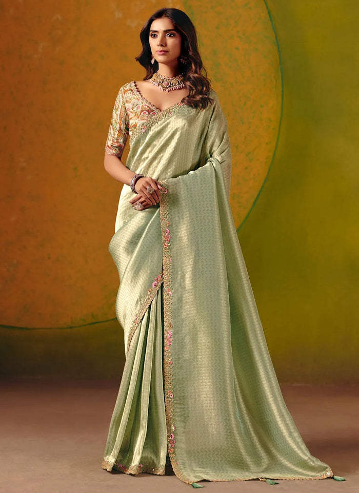 Green Wedding Saree with Readymade Blouse | Zari Silk Saree