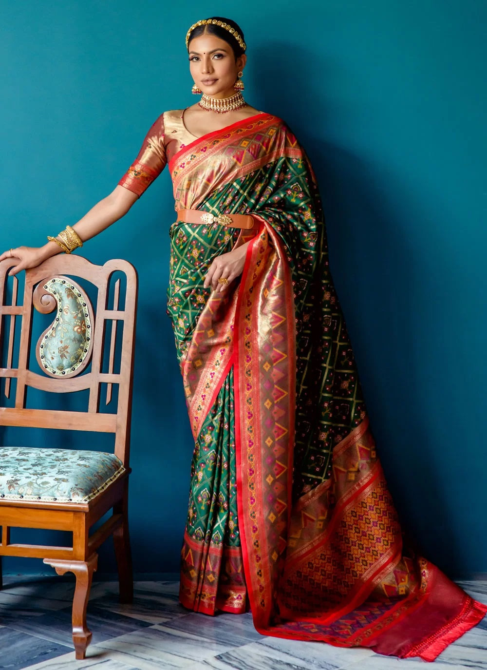 Green Woven Patola Saree In Banarasi Silk