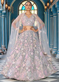 Grey Cocktail Lehenga with Sequins, Stone & Coding Embroidery Work
