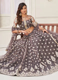 Grey Color Sequins Thread Embroidery Lehenga In Net