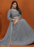 Grey Faux Georgette Embroidered Ready to Wear Gown