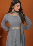 Grey Faux Georgette Embroidered Ready to Wear Gown