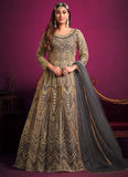 Grey Net Heavy Embroidered Anarkali