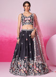 Grey Satin Traditional Lehenga with Sequins Embroidery for Indian Functions