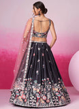 Grey Satin Traditional Lehenga with Sequins Embroidery for Indian Functions