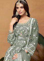 Grey Soft Organza Embroidery Pakistani Suit