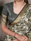 Mehendi green printed designer saree
