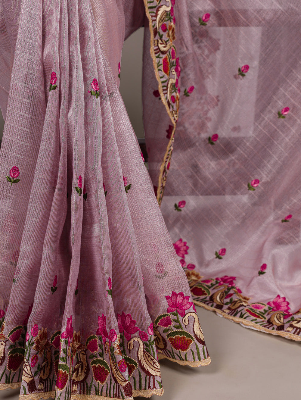 Floral thread embroidered saree