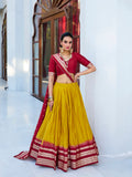 Yellow Color Plain With Zari Weaving Work border Pure Chanderi Lehenga Choli