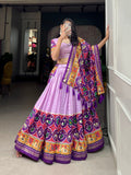 Lavender Color Patola Print With Foil Work Tussar Silk Lehenga Choli