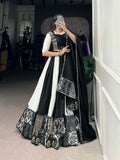 Black Color Plain And Printed With Paper Mirror Work Rayon Lehenga Choli