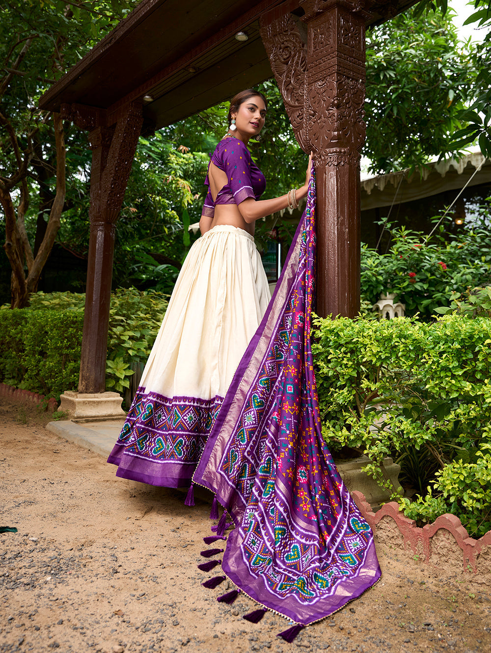 Purple Color Patola Print With Tussar Silk Lehenga Choli