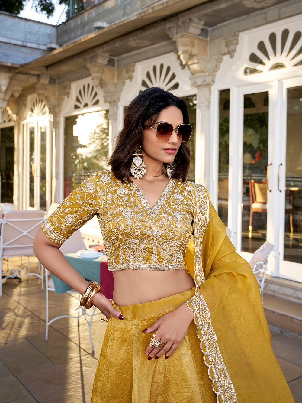 Mustard Color Plain Goldie Haldi Rasam Lehenga Choli