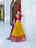 Yellow Color Plain With Zari Weaving Work border Pure Chanderi Lehenga Choli