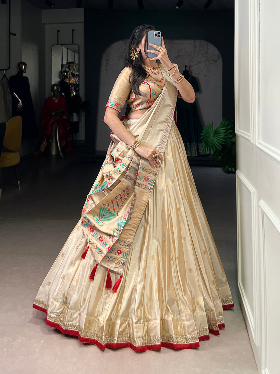 Red shimmer zari weaving lehenga choli