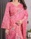 handloom linen saree | bandhani linen saree | printed linen saree